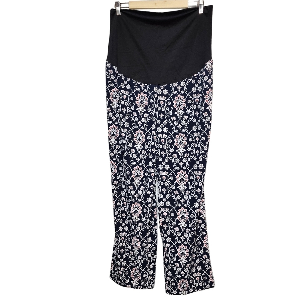 Ann Taylor Loft Maternity Floral Flowy Pants Blue Red White Pull On Size 14